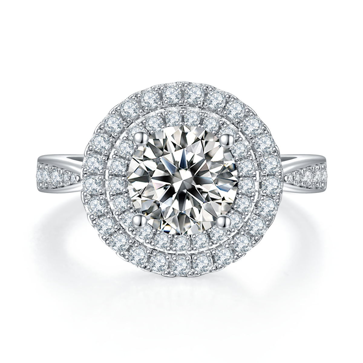 Exquisite round S925 silver plated white gold moissanite diamond women's ring 2.0 carats D-grade